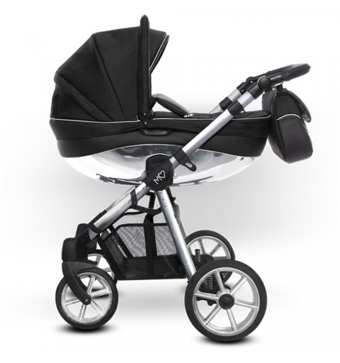 Babyactive Mommy Glossy Black - wózek wielofunkcyjny, zestaw 2w1 z opcją 3w1 i 4w1 | Silver mg03
